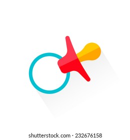 Baby dummy icon with long shadow in flat design style, vector illustration 
