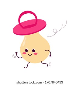 Baby dummy. Infant Soother. A cute, attractive character is cheerful, running, in a hurry. Vector illustration. For packaging, brochures, advertising, design.