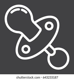 Baby dummy line icon, baby pacifier and nipple, vector graphics, a linear pattern on a black background, eps 10.