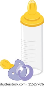 Baby dummy and milk bottle isolated on the white. Vector