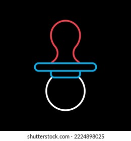 Baby dummy teat isolated vector on black background icon. Graph symbol for children and newborn babies web site and apps design, logo, app, UI