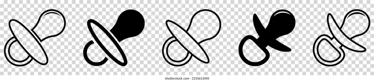 Iconos vectoriales del bebé. Símbolos pacificadores o pezones. Estilo de arte plano y lineal. Ilustración del vector aislada en fondo transparente