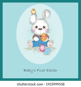 Baby Easter Rabbit. First Easter Postcard
