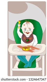 baby eating in the chair