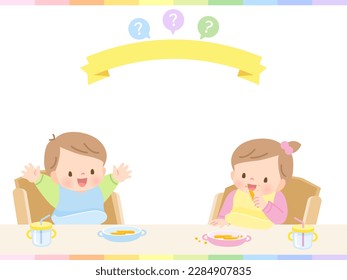 Baby eating baby food and design background