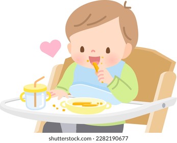 Baby eating baby food illustration