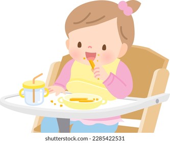 Baby eating baby food illustration