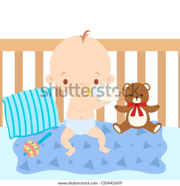 Baby Eating Formula Bottle Sitting Crib Stock Vector Royalty Free