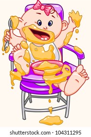 Baby eats. Vector illustration. Eps 8.