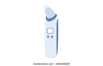 Baby electric nose cleaner nasal aspirator clipart. Simple cute blue baby nose aspirator flat vector illustration isolated on white. Nose pump, nose sucker cartoon style icon. Influenza prevention