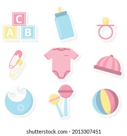 baby element collection of toys set. Vector graphic illustration. Individually on a white white background.