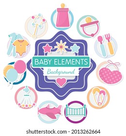 Baby elements background flat style. Vector graphic illustration.  Individually on a white background.