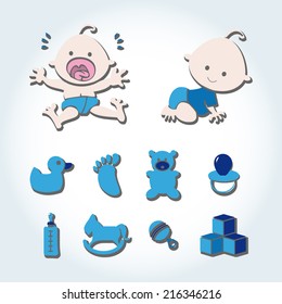 Baby with elements. Drawing blue.