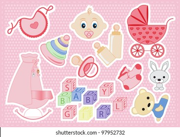 baby elements of a girl on a pink background vector illustration