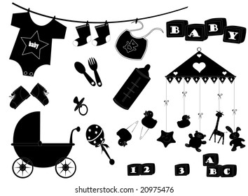 baby elements silhouette vector