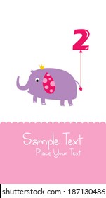 baby elephant 2 years old birthday announcement card