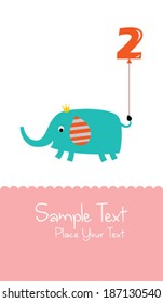 baby elephant 2 years old birthday announcement card