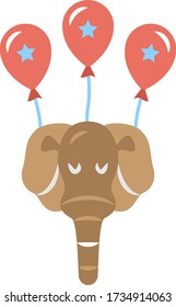 Baby Elephant Balloons Design, Kids Party Supplies Vector Color Icon design, circus and amusement park things on white bakcground, 