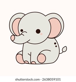 Baby Elephant Cartoon Illustration in Flat Design for Nursery and Kids Use