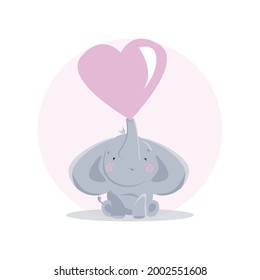 baby elephant in a cute style with a heart bubble from a trunk, Can be used for baby t-shirt print, , kids wear, baby shower celebration greeting and invitation card