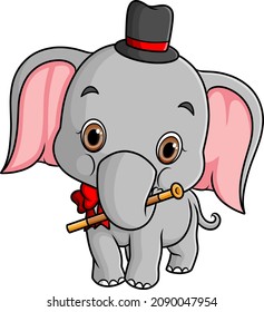 The baby elephant is doing the circus and wearing cap of illustration