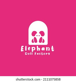 baby elephant doll in curved window logo. Vector illustration