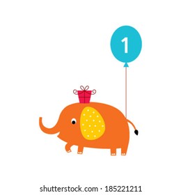 baby elephant first birthday greeting card