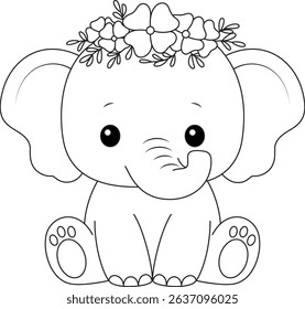Baby elephant with flowers on the head