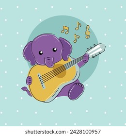 Baby Elephant with guitar and music