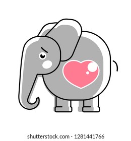 Baby Elephant With A Heart Vector Logo For Children's Clothes.