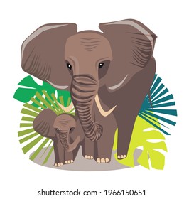 Baby elephant with his mother drawing, cute family illustration, perfect for cards, coloring books, posters and scrapbooking, Vector File EPS10