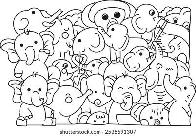 Baby Elephant Illustration with Doodle Style