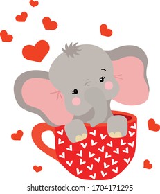 Baby elephant inside teacup of love