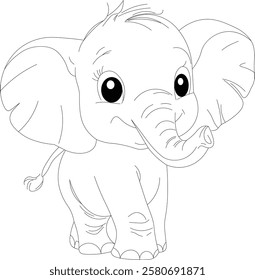 Baby Elephant Line Draw Kawaii Coloring Page