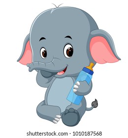 baby elephant with milk bottle