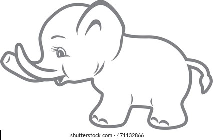 Baby elephant. Outline drawing. Vector