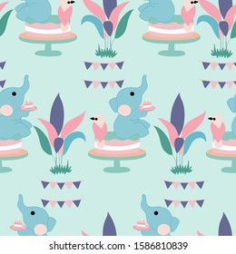 baby elephant and pastel cakes in a seamless pattern  design, perfect to use on the web or in print