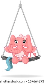 Baby Elephant Playing Swing Cartoon