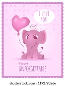 Baby elephant poster. Kids invitation with picture of cute and funny adorable little african elephant vector card or placard template. Illustration of elephant animal on greeting card for baby