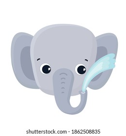 Baby Elephant pours water. Cute vector illustration. 