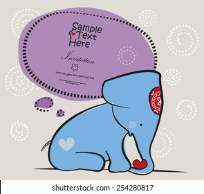 Baby elephant and a red heat / Love and care greeting card / Baby shower invitation
