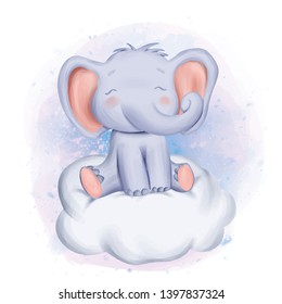 Baby Elephant sit on Cloud