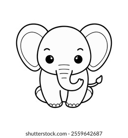 Baby Elephant sitting Silhouette isolated on white background Minimalist elephant vector