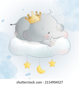 Baby Elephant Sleeping on Cloud