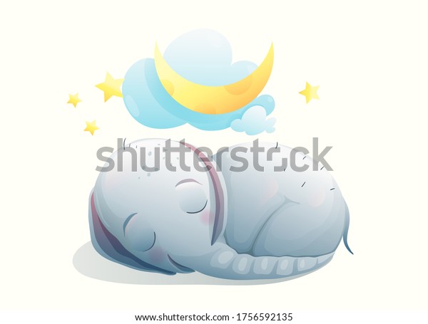 Baby Elephant Sleeping On Moon Good Stock Vector (Royalty Free ...