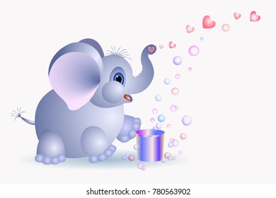 Baby elephant starting soapy bubble