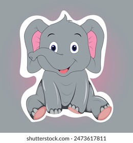 Baby Elephant Sticker Vector Illustration