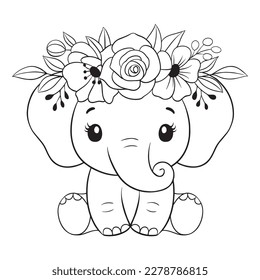 Baby Elephant svg,Elephant with Flower svg,Cute Elephant svg,Elephant Lineart,Elephant Vector,Elephant Clipart,Elephant Cut File,Cute Elephant,Black Elephant svg