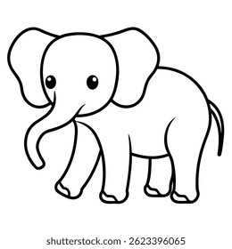 Baby Elephant vector line art on white baclground