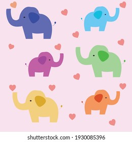 Baby elephant vector set. Cute elephants on background.
